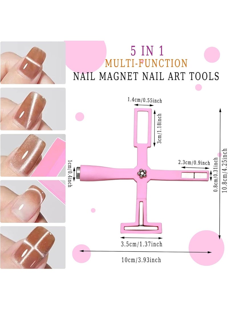 💅مغناطيس اظافر 5 في 1 لادوات طلاء ، عصا مغناطيسية بتصميم عين القطة ثلاثية الابعاد، ادوات تصميم الاظافر، اكسسوارات تزيين الاظافر بنفسك في المنزل وصالونات التجميل، زهري - Image 5